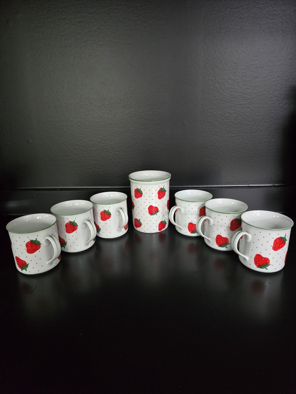 White Ceramic Strawberry Mug Set with Canister - Playful Red Accents